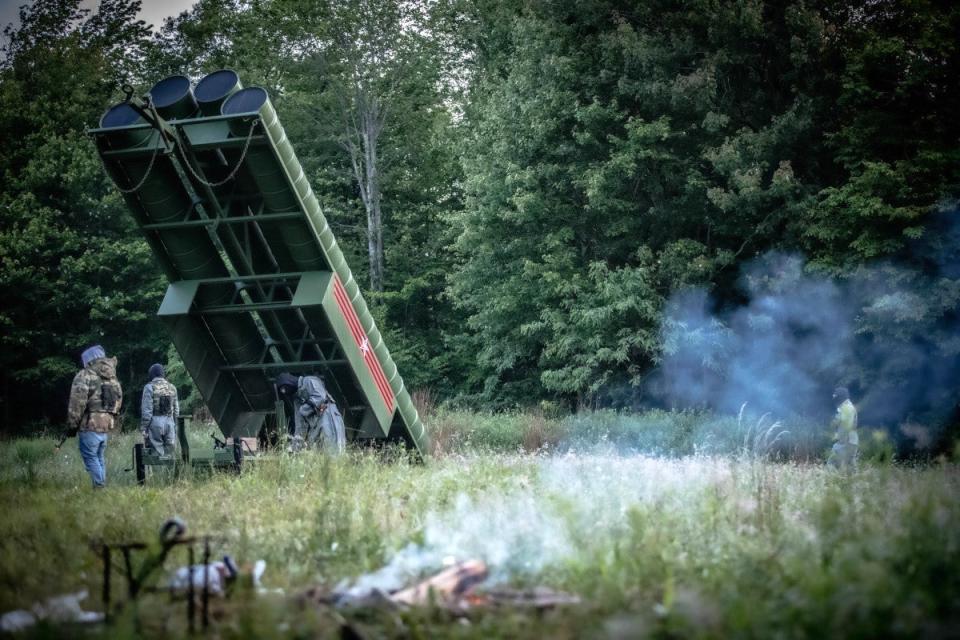 An apparent S-300 or S-400 SAM system transporter-erector-launcher mockup used during Ridge Runner 23-01. <em>Army National Guard</em>