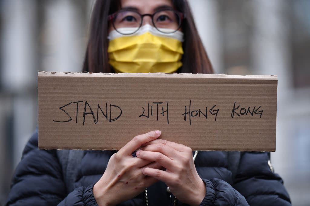 <p>A protester mourns the loss of Hong Kong’s political freedoms</p> (AFP via Getty Images)