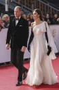 The royals wore black and white for the red carpet event. The Princess of Wales opted for a Jenny Packham design.