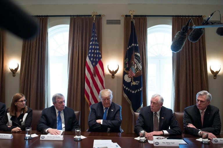 US President Donald Trump (C) during a meeting with bipartisan members of the Senate on immigration at the White House in Washington, DC