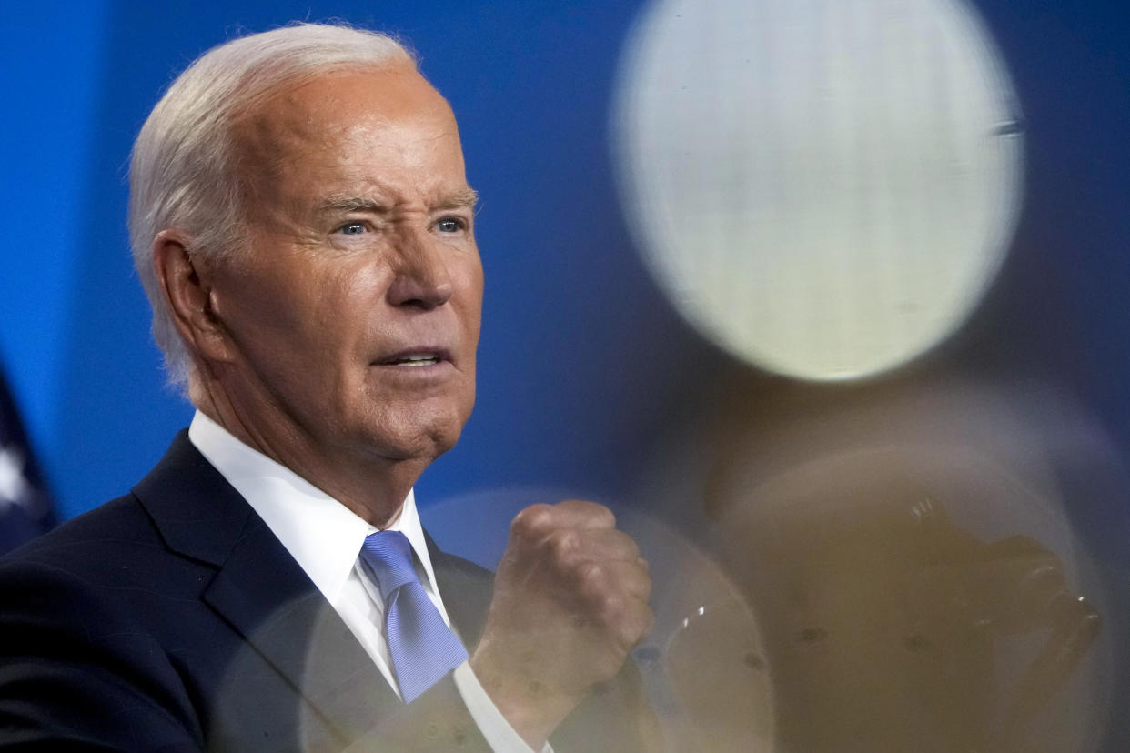 President Biden speaks at a news conference on the final day of the NATO summit in Washington on July 11.