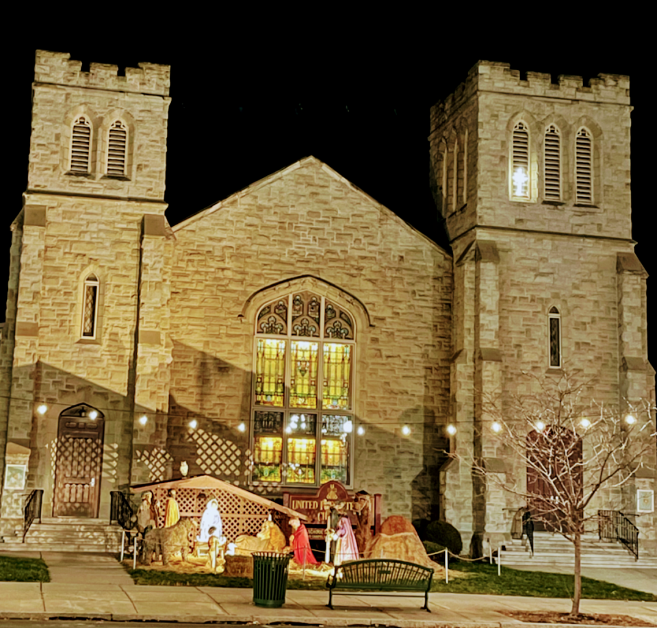 The United Presbyterian Church of Hornell installed the Star of Bethlehem in the east tower in 2020, inspired by the late Doug Barnard.