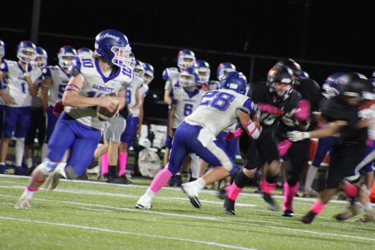 Narragansett's Corey Henderson looks for a pass in the Warriors' game against Gardner on Oct. 27, 2023.