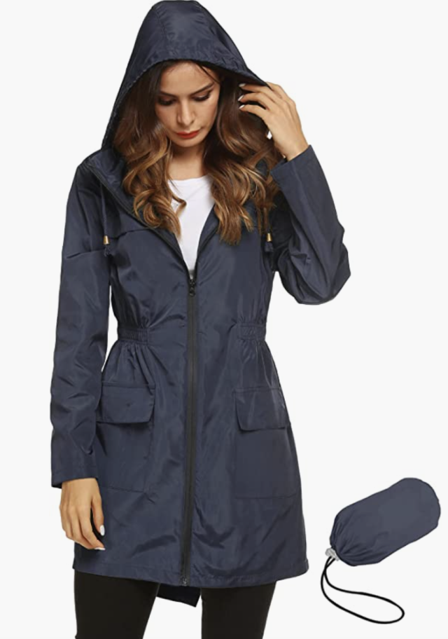 Fahsyee Waterproof Rain Jacket Women - Lightweight Long Raincoat Lined Rain  Coat with Hood Windbreaker Trench Outdoor Active : : Clothing