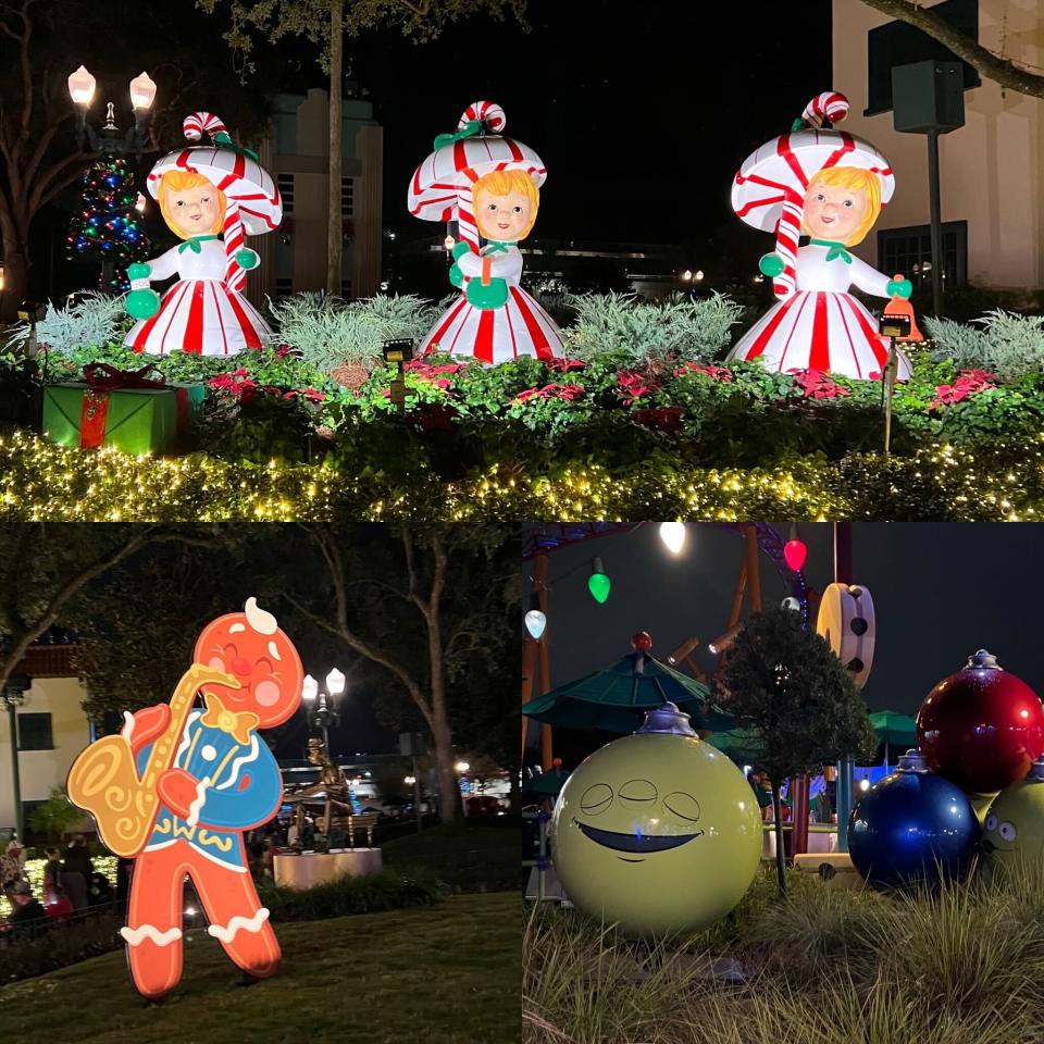 Decoraciones navideñas en Jollywood Nights en Hollywood Studios