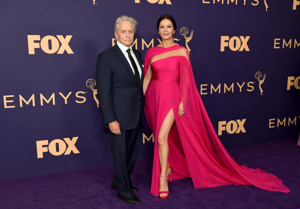 Michael Douglas (L) and Catherine Zeta-Jones attend the 71st Emmy Awards at Microsoft Theater on September 22, 2019 in Los Angeles, California. (Photo by Matt Winkelmeyer/Getty Images)