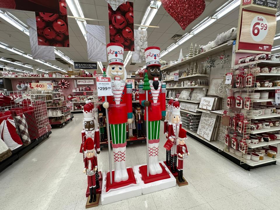 Two large nut crackers on display at Michaels