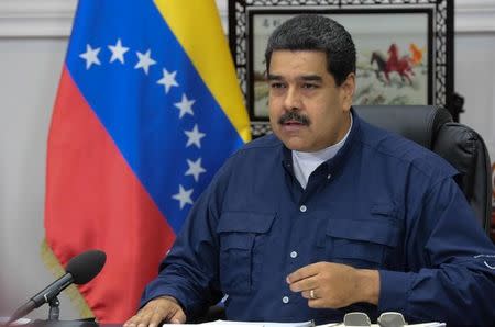 Venezuela's President Nicolas Maduro speaks during a Council of Ministers meeting at Miraflores Palace in Caracas, Venezuela May 16, 2017. Miraflores Palace/Handout via REUTERS