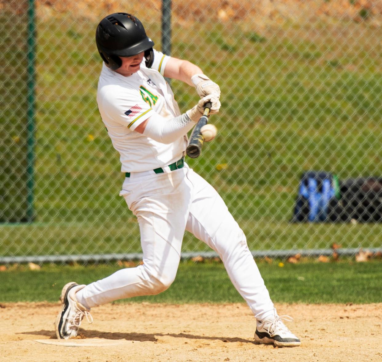 Clinton’s Davis Lunn drives in the go-ahead run against Grafton with a double in the fifth inning Friday.