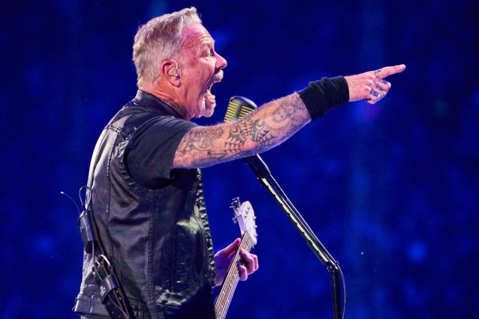 Metallica frontman James Hetfield performs Ride The Lightning during the second night of the M72 World Tour at State Farm Stadium in Glendale, on Sept. 9, 2023. Alex Gould/Special for The Republic