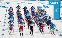 <p>Competitors start the men’s 50k cross-country skiing race at the 2018 Winter Olympics in Pyeongchang, South Korea, Saturday, Feb. 24, 2018. (AP Photo/Matthias Schrader) </p>