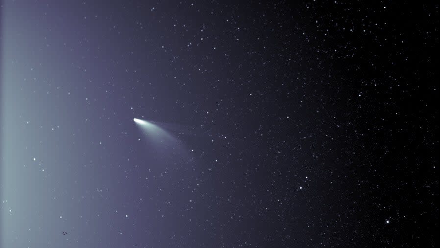 An unprocessed image from the WISPR instrument on board NASA's Parker Solar Probe shows comet NEOWISE on July 5, 2020, shortly after its closest approach to the Sun: NASA/Johns Hopkins APL/Naval Research Lab/Parker Solar Probe/Brendan Gallagher