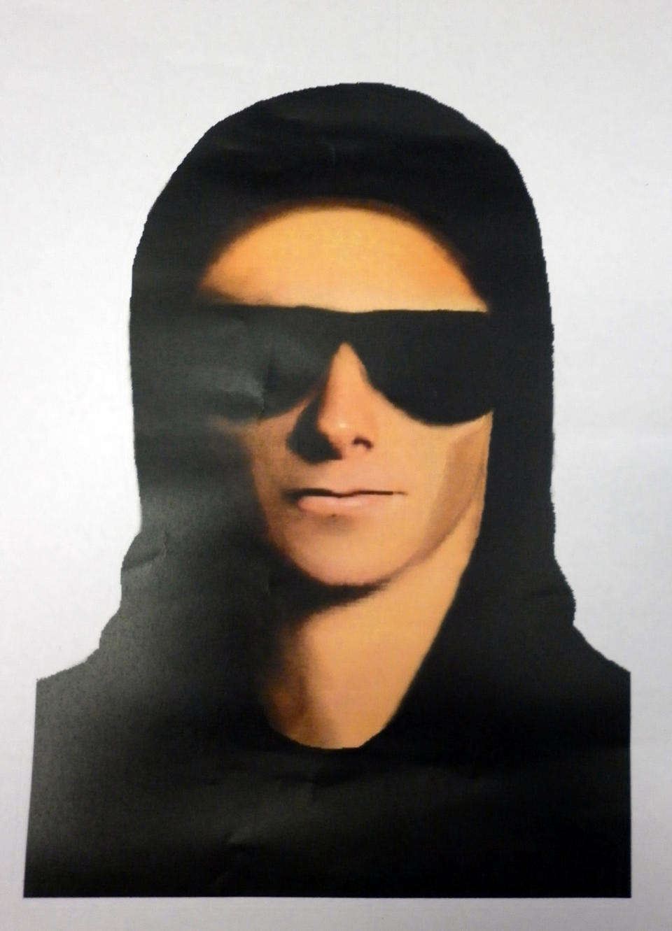 A supplied comfit of man wearing a hoodie and sunglasses, believed to be involved in killing Richard Mladenich.