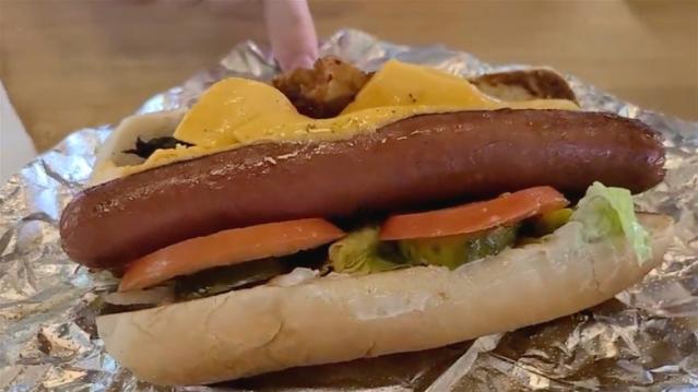 Five Guys - Kosher Style hot dog with ketchup, mustard