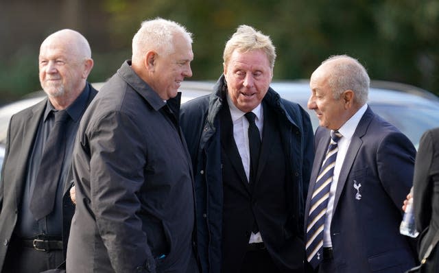 Former Tottenham manager Harry Redknapp (centre) with former Tottenham players Graham Roberts (second left) and Ossie Ardiles (right)