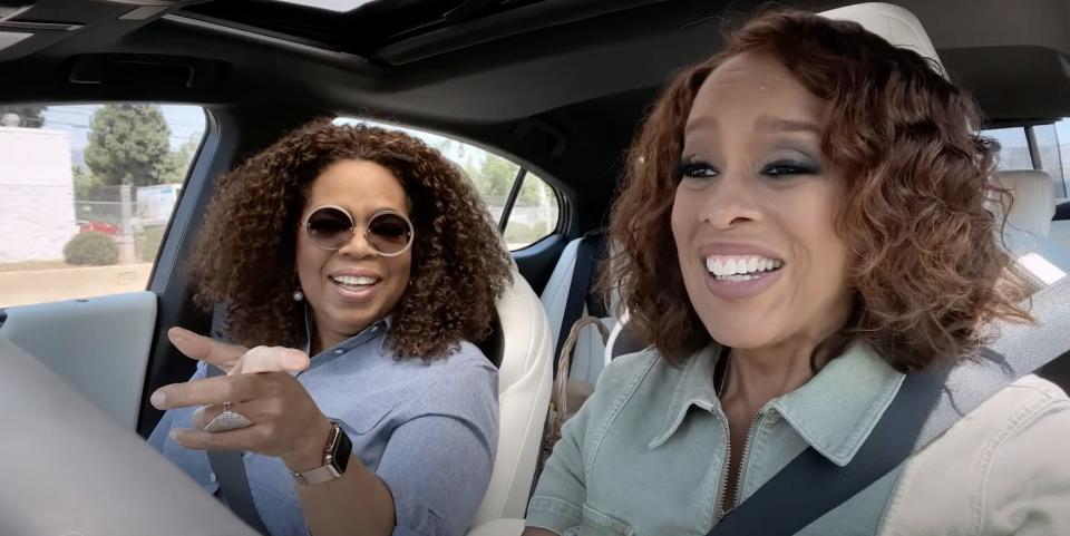 Oprah Winfrey and Gayle King in a car.