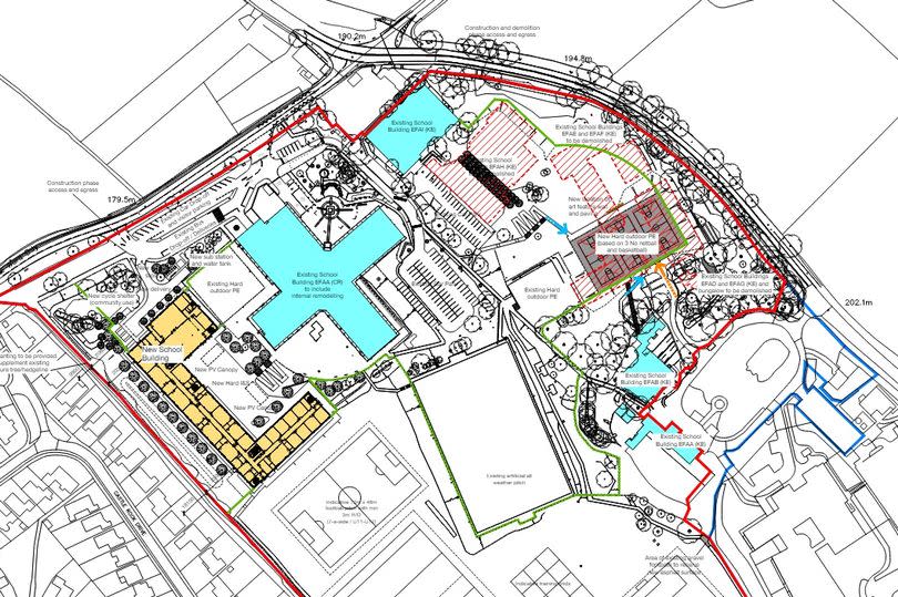 An overview of the proposed Castle Rock School changes with the new block seen in yellow