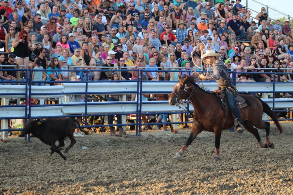 Calf roping was one of the highlights of the Ottawa County Fair's Thursday lineup when it hosted the Rafter M. Rodeo in the grandstand area. The rodeo also included bull riding and barrel racing.