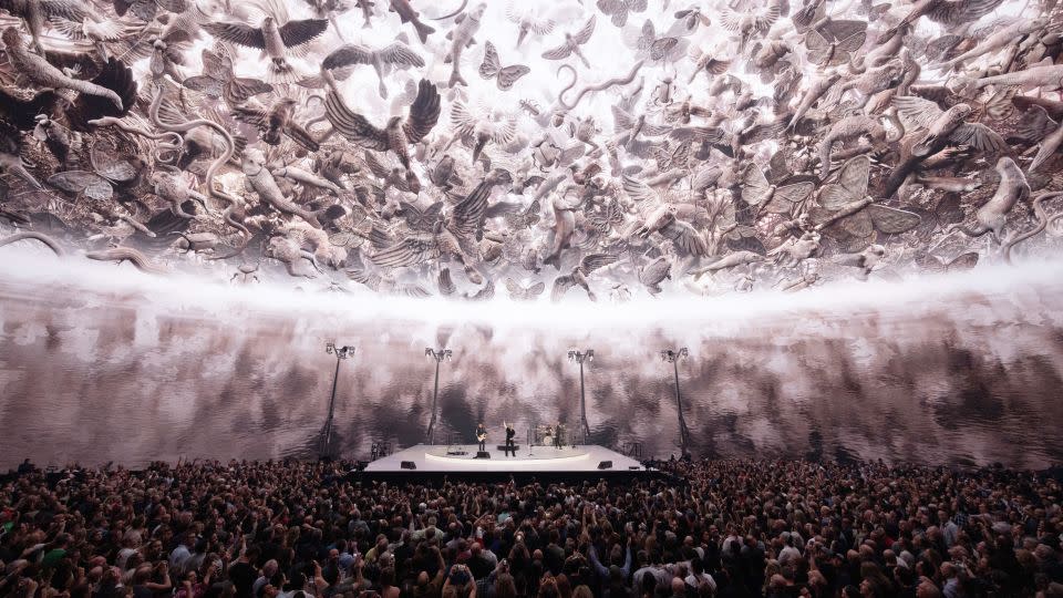 U2's Bono, The Edge, Adam Clayton and Bram van den Berg performing their 'Achtung Baby' residency at the Sphere in Las Vegas in 2023. - Kevin Mazur/Getty Images