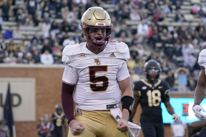 Quarterback Phil Jurkovec will play for Pitt next season after starting three years for Boston College. (AP Photo/Chuck Burton)