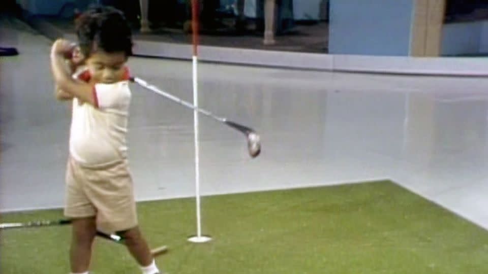 A two-year-old Woods tees off on "The Mike Douglas Show." - CBS Archive/Getty Images