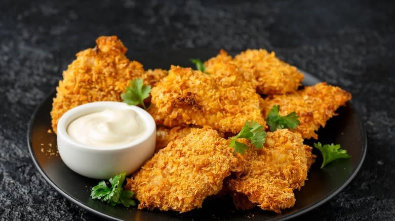 Cornflakes on fried chicken