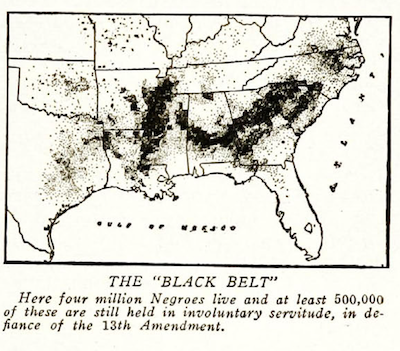 A 1919 map showing the concentration of disenfranchised Black people in southern US states. <a href="https://www.marxists.org/history/usa/workers/civil-rights/crisis/1200-crisis-v19n02-w110.pdf" rel="nofollow noopener" target="_blank" data-ylk="slk:The Crisis;elm:context_link;itc:0;sec:content-canvas" class="link ">The Crisis</a>