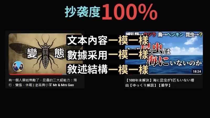 藍泉媽媽踢爆老高影片「100%抄襲」日本YouTube影片，所有敘事結構完全一樣。（圖／翻攝自藍泉媽媽YouTube）