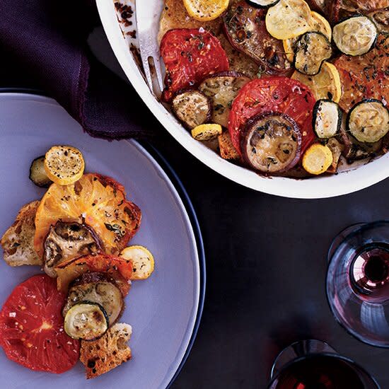 Crisp Tomato, Zucchini and Eggplant Bread Gratin