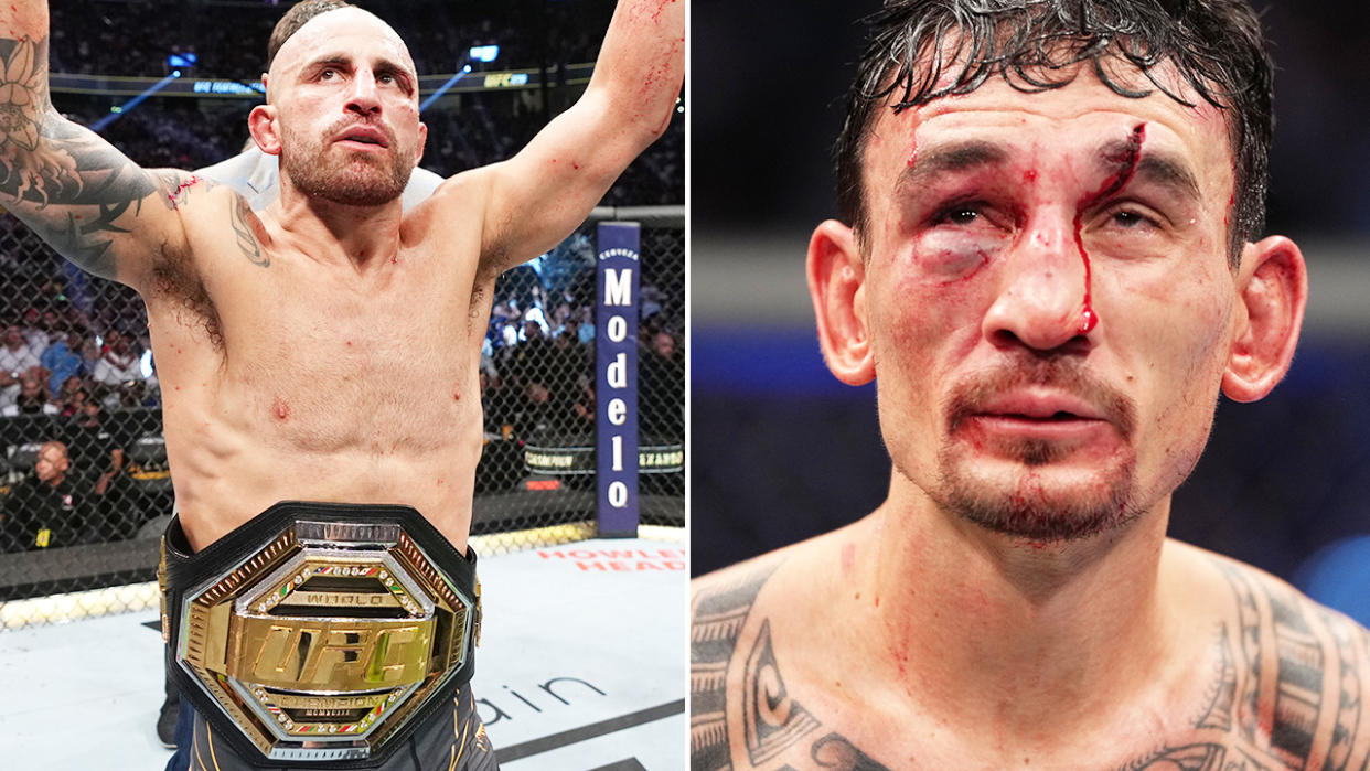 Alexander Volkanovski, pictured here after beating Max Holloway in their third bout for the UFC featherweight title. 