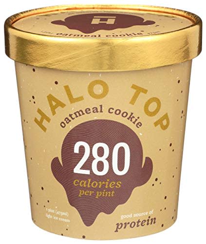 Halo Top Oatmeal Cookie Light Ice Cream, 16 Fluid Ounce -- 8 per case.