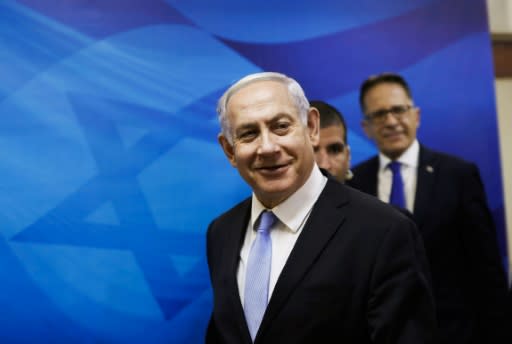 The prosecutor's office said Israeli Prime Minister Benjamin Netanyahu (pictured June 2, 2019) had requested the hearing be delayed "due to the dissolution of Knesset" and the September elections
