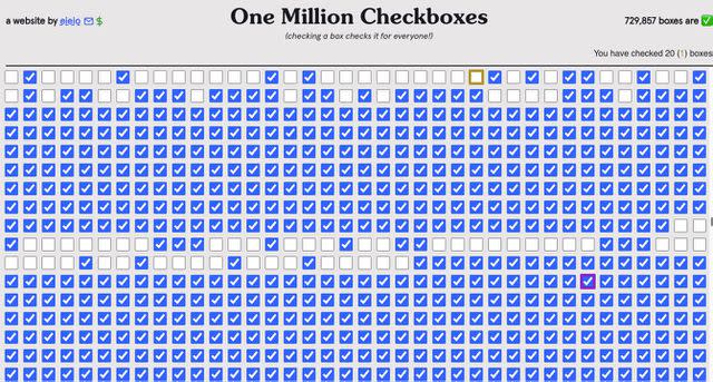 <p>onemillioncheckboxes.com</p> One Million Checkboxes Game