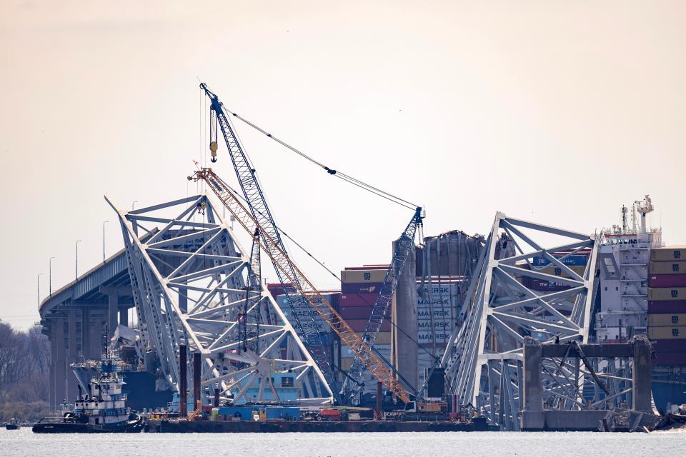 Debris is cleared from the collapsed Francis Scott Key Bridge (Getty Images)