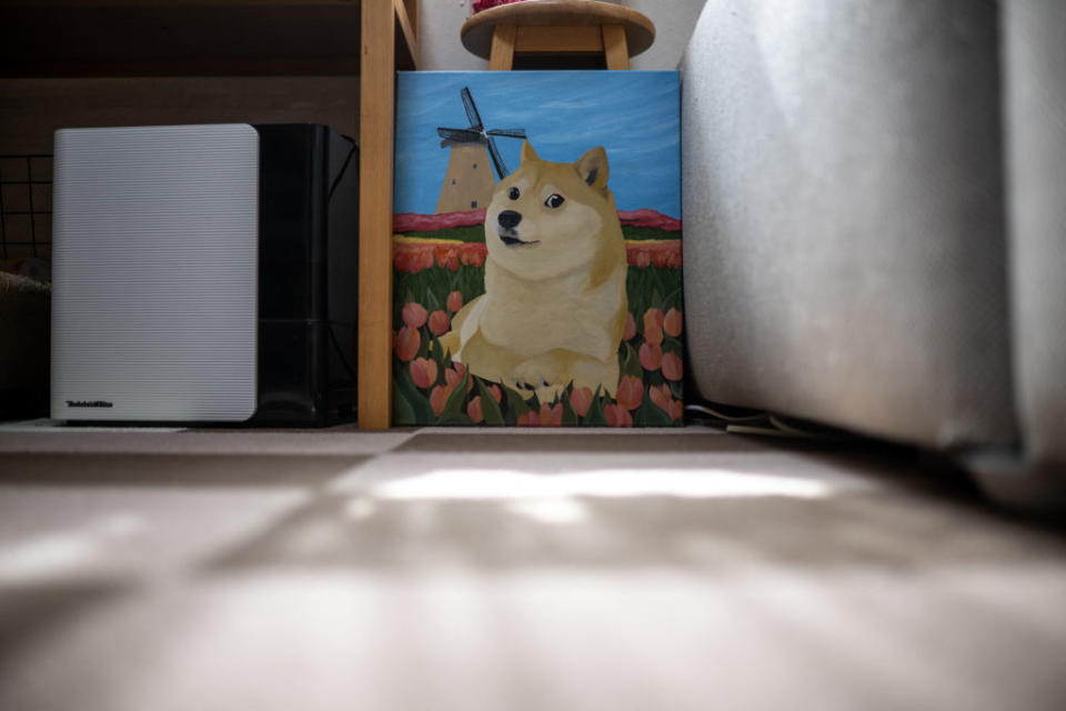 A painting of Kabosu at the home of her owner Atsuko Sato in Sakura, Chiba Prefecture, on March 19, 2024. <br><span class="copyright">Philip Fong—AFP/Getty Images</span>