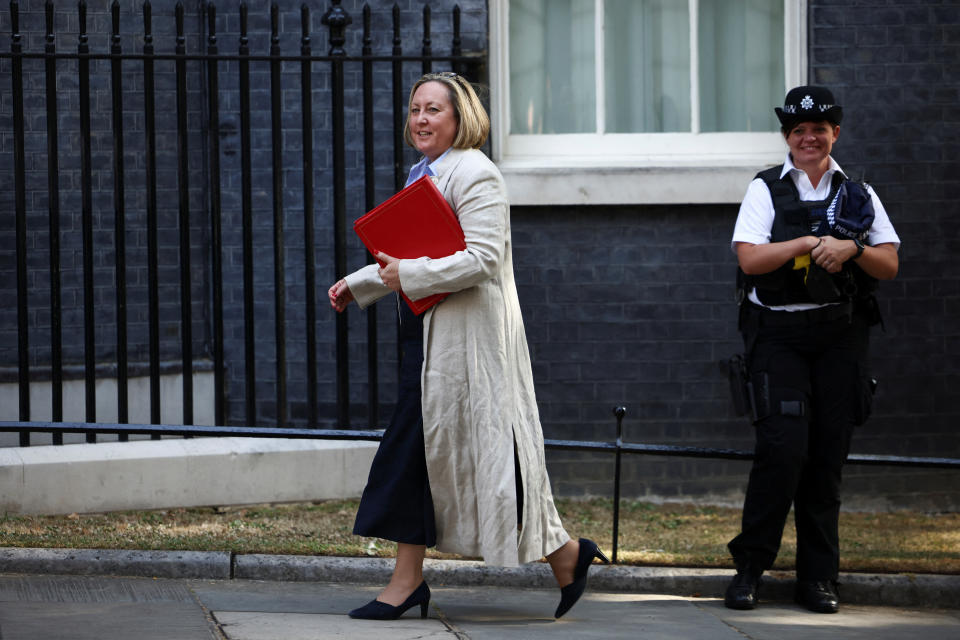 British International Trade Secretary Anne-Marie Trevelyan walks outside Downing Street in London, Britain, July 19, 2022. REUTERS/ Henry Nicholls