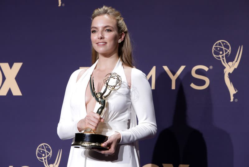 71st Primetime Emmy Awards - Photo Room – Los Angeles, California, U.S., September 22, 2019 - Jodie Comer poses backstage with her Outstanding Lead Actress in a Drama Series award for "Killing Eve\