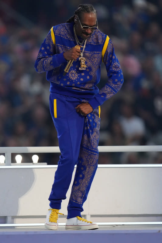 Snoop Dogg performs in the Pepsi Halftime Show during the NFL Super Bowl LVI football game between the Cincinnati Bengals and the Los Angeles Rams at SoFi Stadium on Feb. 13, 2022, in Inglewood, California.<p>Cooper Neill/Getty Images</p>