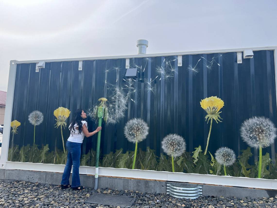 The Port of Kennewick has transformed the new shipping container-turned restroom at Columbia Gardens Wine & Artisan Village into a public art amenity with floral imagery designed by P.S. Media. The wine and food truck village is at 421 E. Columbia Drive, Kennewick, near the cable bridge and Duffy’s Pond.