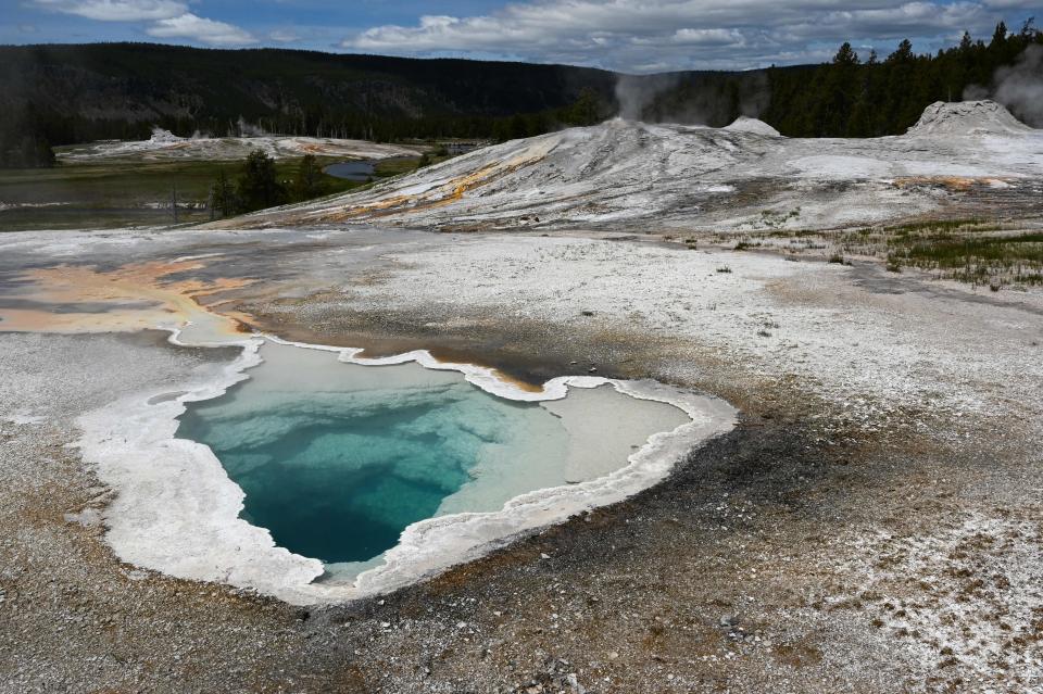 Heart Spring one of many geysers in Yellowstone National Park is seen in Wyoming on June 11, 2019. / Credit: Daniel Slim/AFP via Getty Images