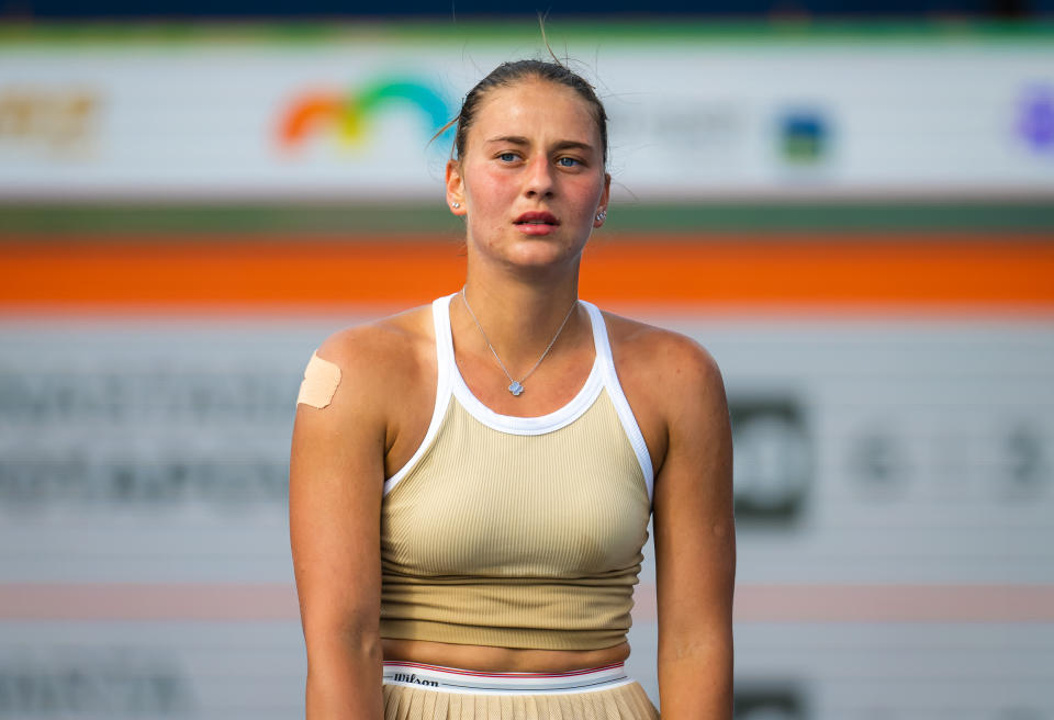 Marta Kostyuk, pictured here in action against Anastasia Potapova at the Miami Open.