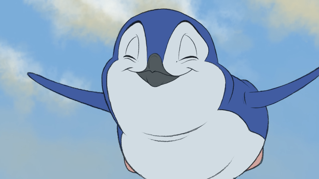  Cartoon Penguin flying. 