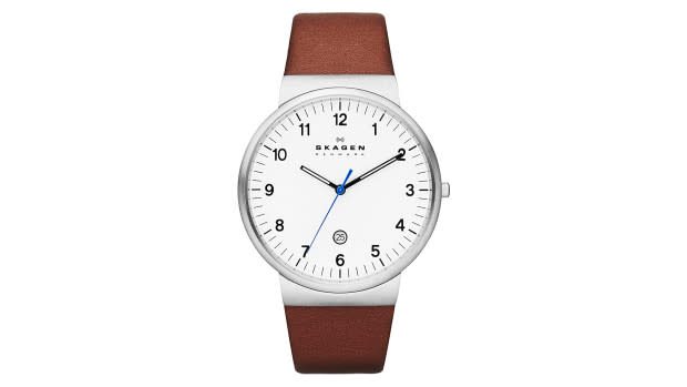 <p><a href="https://www.amazon.com/Skagen-Ancher-Quartz-Stainless-Leather/dp/B00FWXARMQ?&linkCode=ll1&tag=mensjournal04-20&linkId=f7f3bd94f418ee7dc999968f3eac2448&language=en_US&ref_=as_li_ss_tl" rel="nofollow noopener" target="_blank" data-ylk="slk:Amazon;elm:context_link;itc:0;sec:content-canvas" class="link ">Amazon</a></p>