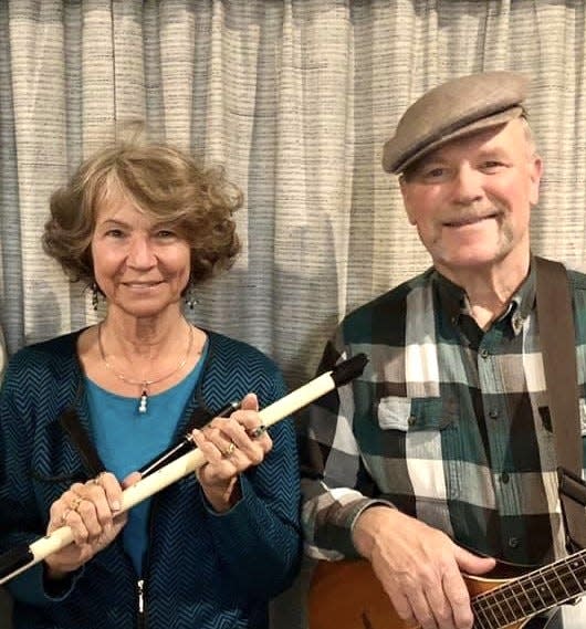 Dee Dee Tibbits, left, and Tom Krause, right, have been performing music together for almost 20 years. Both musicians are multi-instrumentalists bringing the guitar, bass, bouzouki, hammered dulcimer, Irish whistles and other “delightful and unusual” antique instruments to their performances.