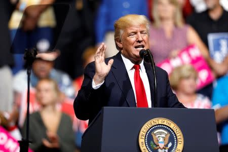 U.S. President Donald Trump speaks during a rally at the U.S. Cellular Center in Cedar Rapids, Iowa, U.S. June 21, 2017. REUTERS/Scott Morgan