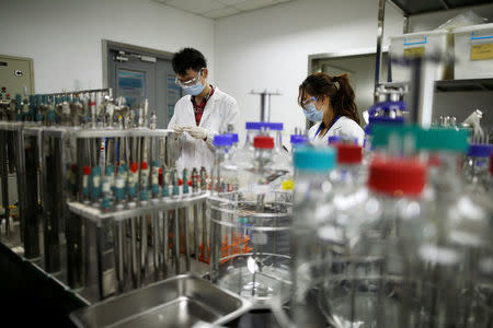 Researchers work at a laboratory of WuXi AppTec (Shanghai) Co., Ltd. in Shanghai, China, April 25, 2016. REUTERS/Aly Song