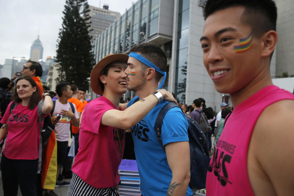 FILE - Participants attend the annual Pride Parade In Hong Kong, Saturday, Nov. 17, 2018. Singapore’s announcement Sunday, Aug. 22, 2022, that it would decriminalize sex between men is being hailed as a step in the right direction for LGBTQ rights in the Asia-Pacific region, a vast area of nearly 5 billion people with different laws and attitudes. (AP Photo/Kin Cheung, File)