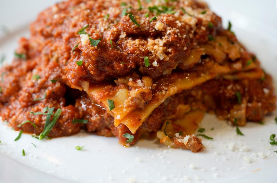 The classic 15-layer lasagna, an 'all-time guest favorite,' at the new Spaghetti Warehouse in Downtown Columbus.