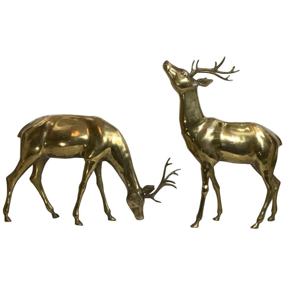 Pair of Solid Brass Deer Sculpture