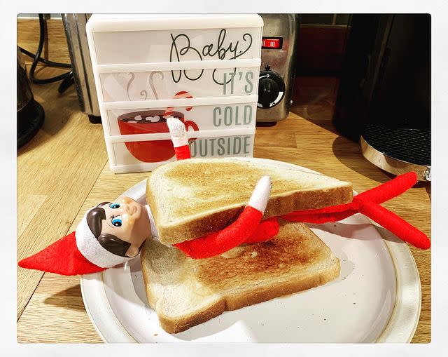 26) Elf on the Shelf wrapped in toast